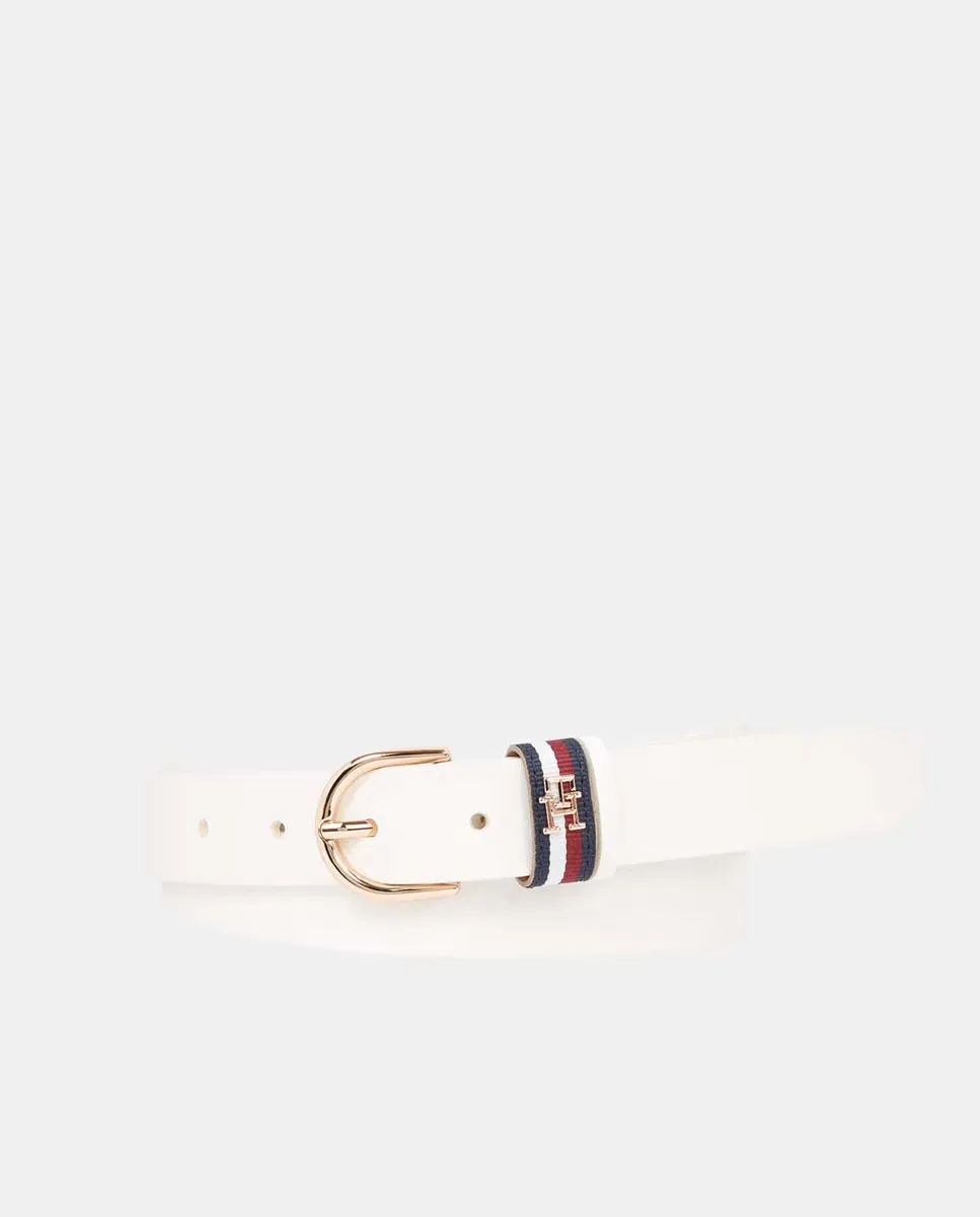 

Белый кожаный ремень с фирменной деталью Tommy Hilfiger, белый