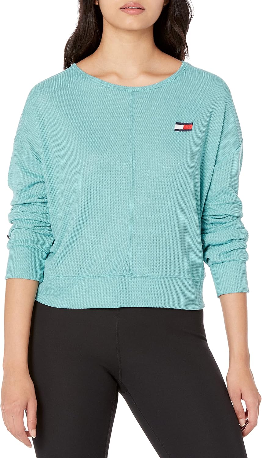 

Женский топ Tommy Hilfiger с длинными рукавами и круглым вырезом в рубчик, Turquoise Tonic
