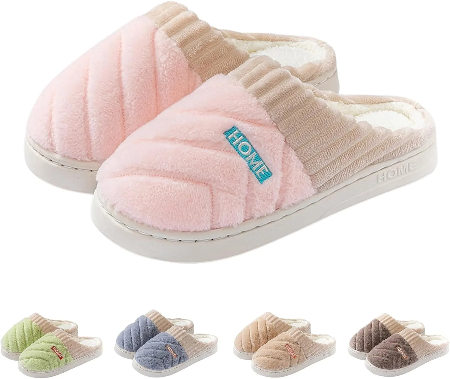 Мягкие мужские тапочки, зимние теплые, плюшевые, легкие, нескользящие, с эффектом памяти, праздничные, уютные, мягкие, модные, с плюшевым ковриком, в стиле ретро Heonsati, розовый — фото 2