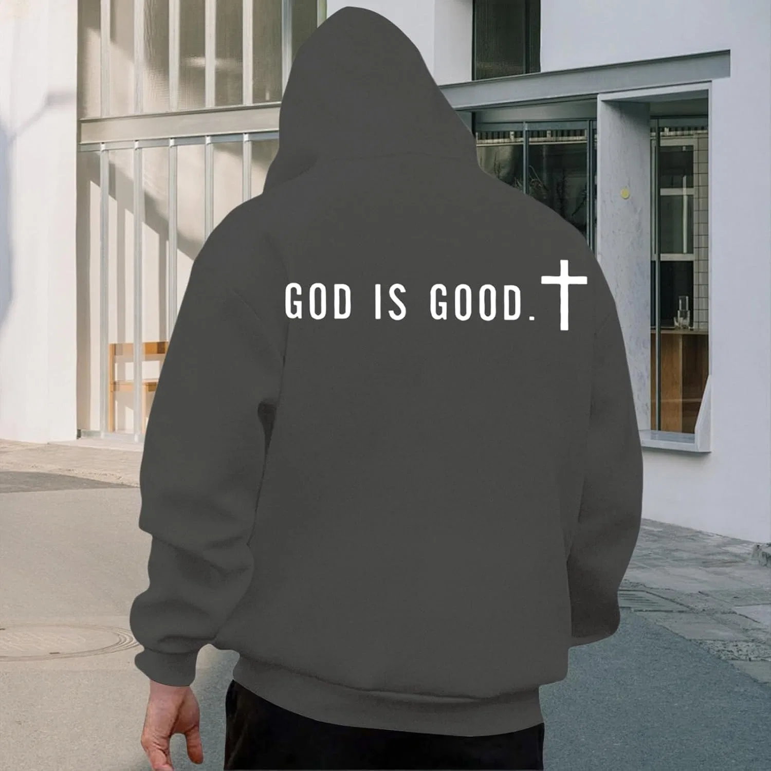 Худи мужское с принтом Cross, Dark Gray — фото 3