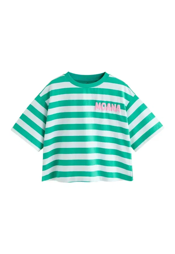 Футболка Next, Regular fit moana license oversized boxy t-shirt, зеленая полоска — фото 2
