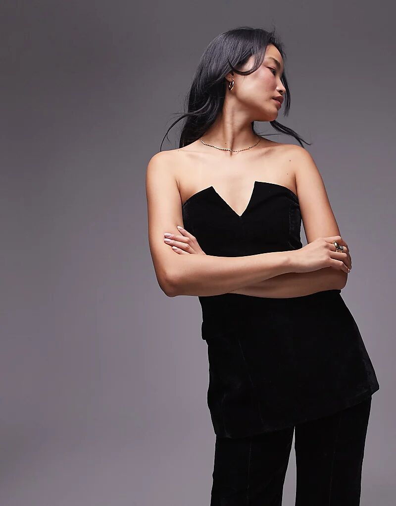 

Бархатное бюстье бандо с открытой спиной черного цвета Topshop
