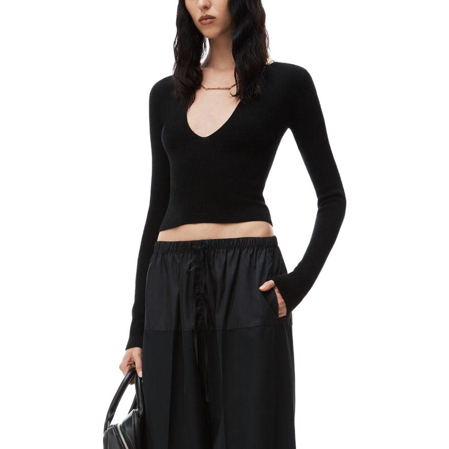 Декоративная цепь V-образный вырез вязаный топ Alexander Wang, черный — фото 4