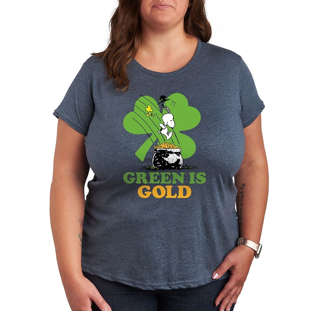 

Футболка Plus Peanuts Snoopy & Woodstock Green Is Gold с рисунком Licensed Character, цвет Heather Blue