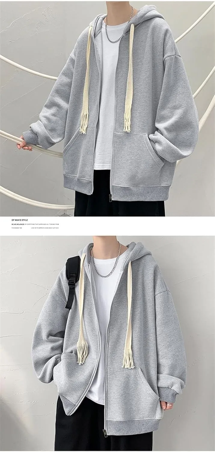 

Худи Preppy Casual с капюшоном на молнии для мужчин, оверсайз Attria