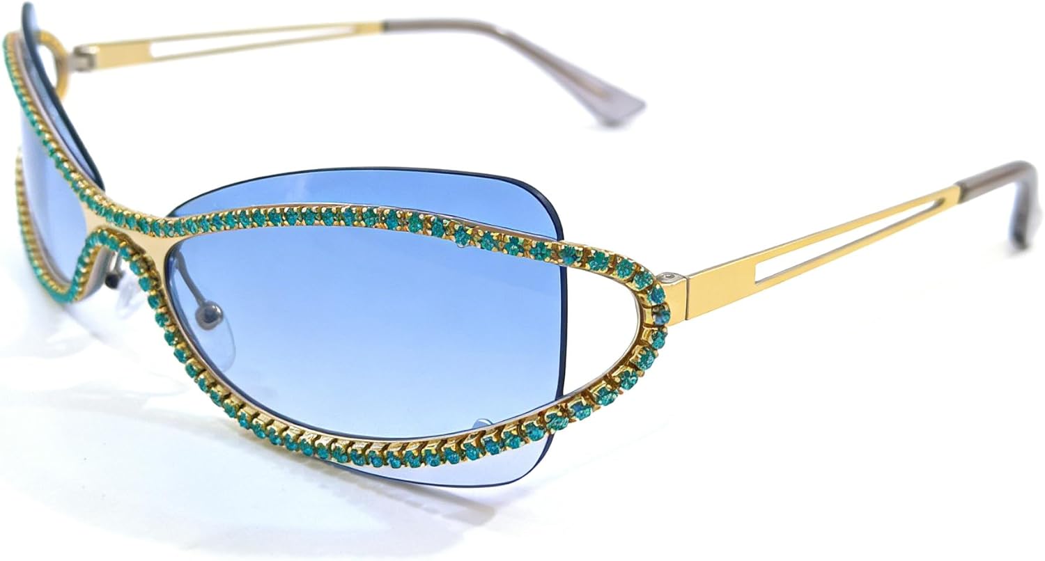 

Большие солнцезащитные очки в стиле «пилот-панк» со стразами, роскошные винтажные солнцезащитные очки в крупной оправе для женщин, для активного отдыха, защита от ультрафиолета UV400 mincl, Blue