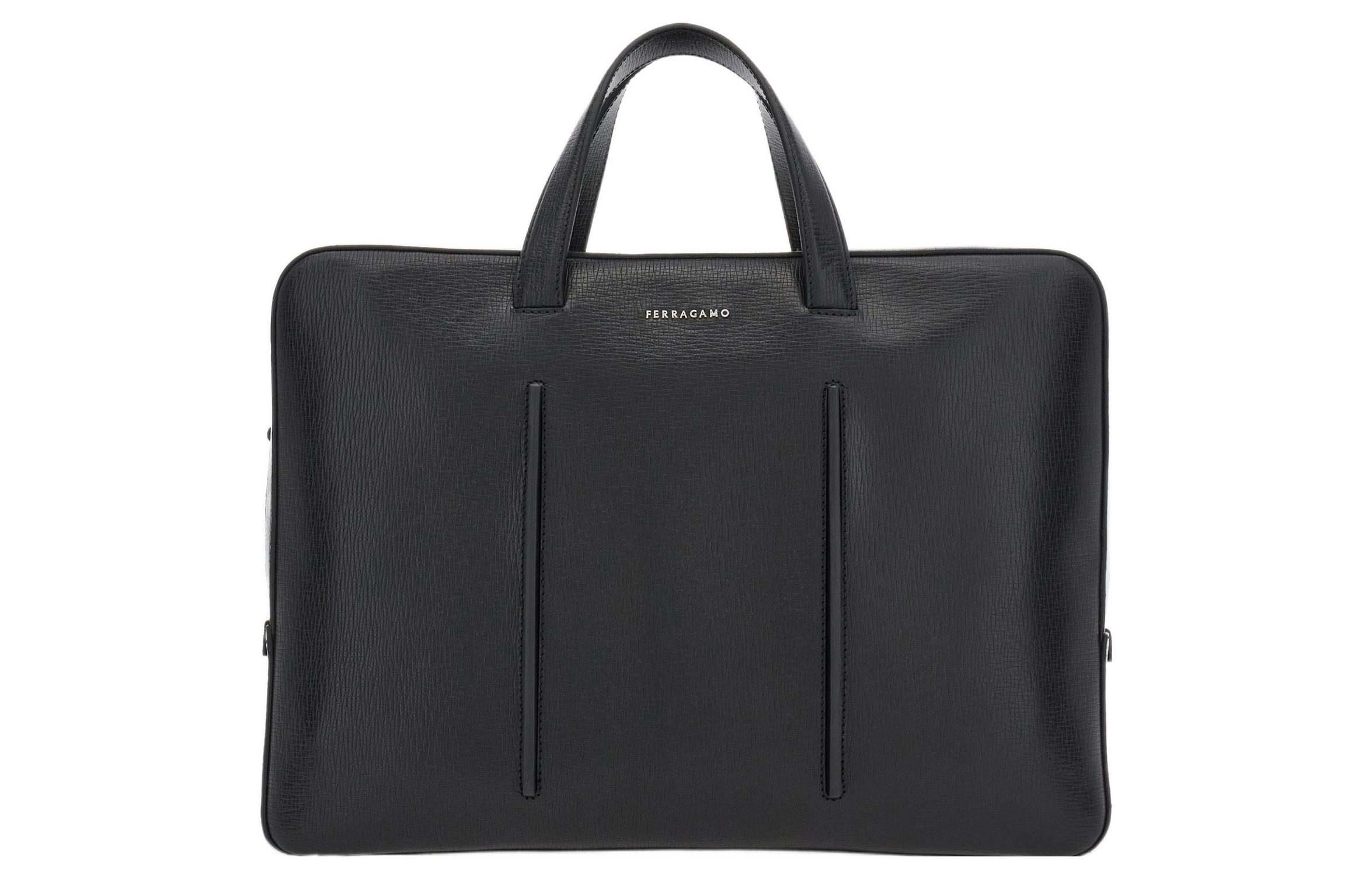 

Кожаный портфель Ferragamo Calfskin, переносная сумка через плечо, классическая мужская сумка на плечо черного цвета