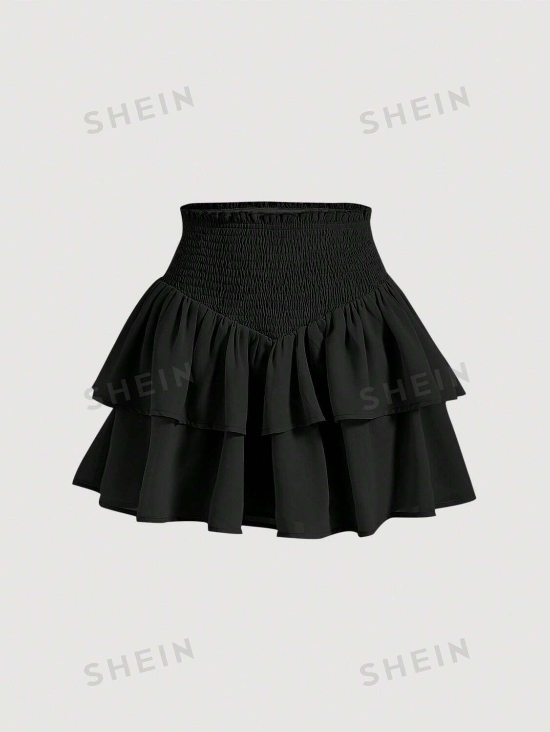 

Мини-юбка двухслойная Shein Mod Shein Mod с асимметричным подолом, черный