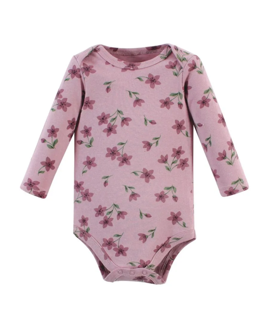Комплект из 3 хлопковых боди с длинными рукавами Hudson Baby, Plum Wildflower 3 Pack — фото 3