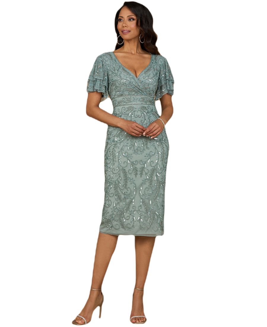 

Женское расшитое бисером миди-платье с рукавами-накидкой Lara, Dark sage