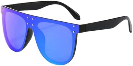 

Солнцезащитные очки в стиле ретро с крупными заклепками, 2027 год, цельные, с зеркальными линзами, отражающие свет, защита от УФ-излучения UV400 MTZJH, Black Blue Mirror