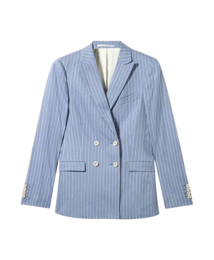 

Двубортный блейзер из льняной смеси в тонкую полоску Brooks Brothers, синий