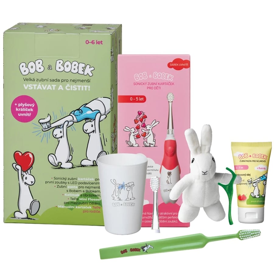 

Большой набор для детей Bob and Bobek 0-6 лет, звуковая зубная щетка, стаканчик для зубной пасты, , TBOBKRAB2023RED, [цвет] Inny producent