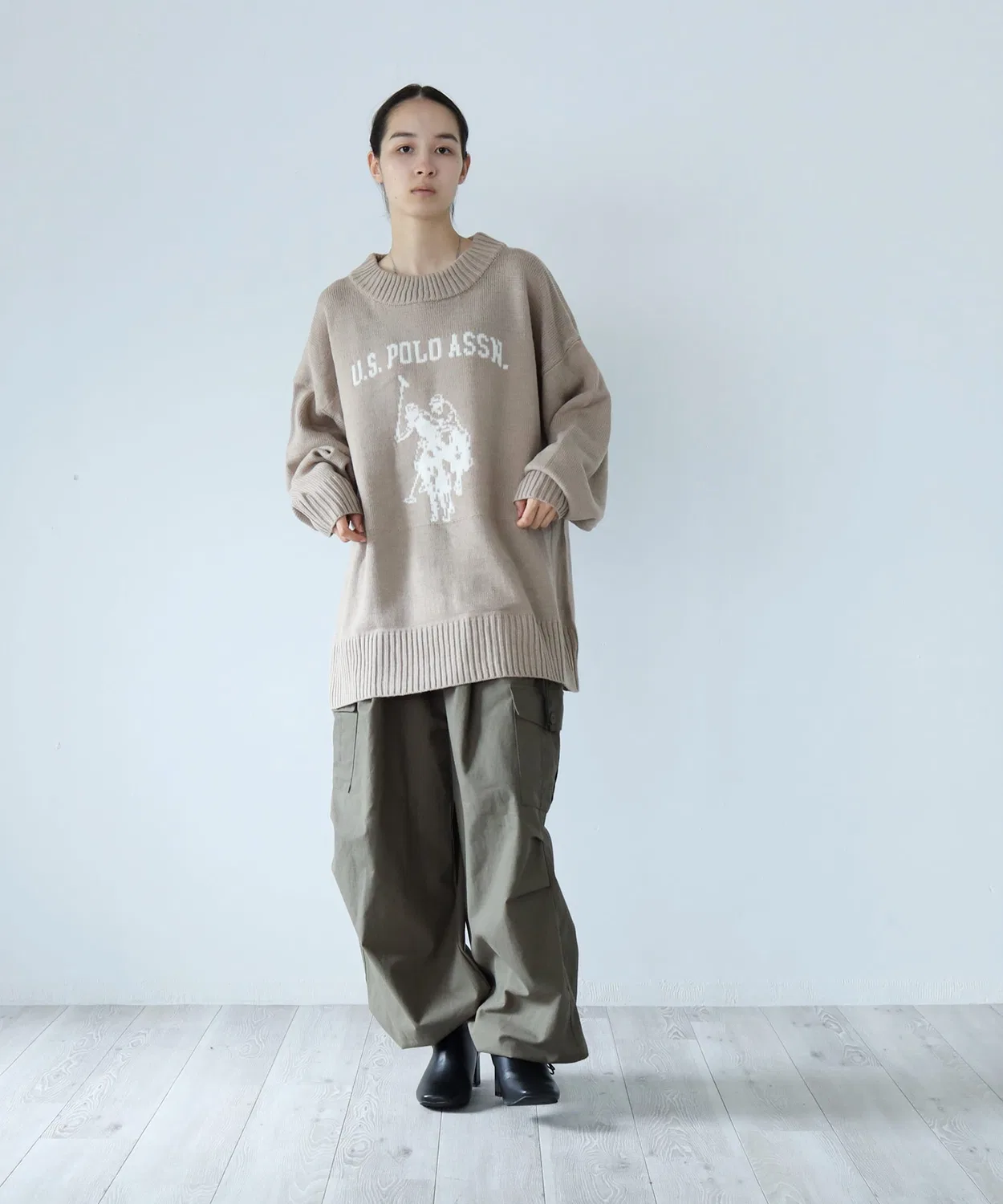 Коллаборация Джемпер U.S. POLO ASSN. x Air Tokyo оверсайз лого жаккард круглый воротник зеленый — фото 3