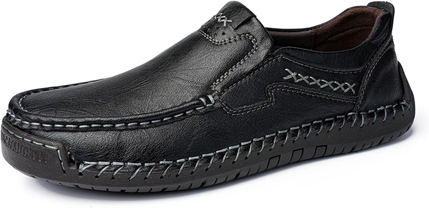 

Мужские ручной работы кожаные лоферы без шнурков, легкие, мягкий носок, нескользящие мокасины, обувь для прогулок на лодке, вождения, повседневного и делового офиса Tixewsjh, черный
