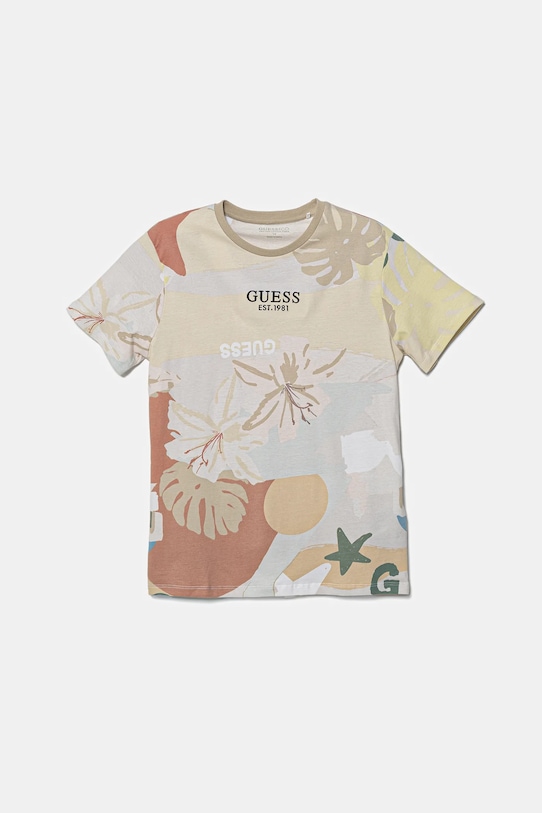 

Детская хлопковая футболка Guess, бежевый