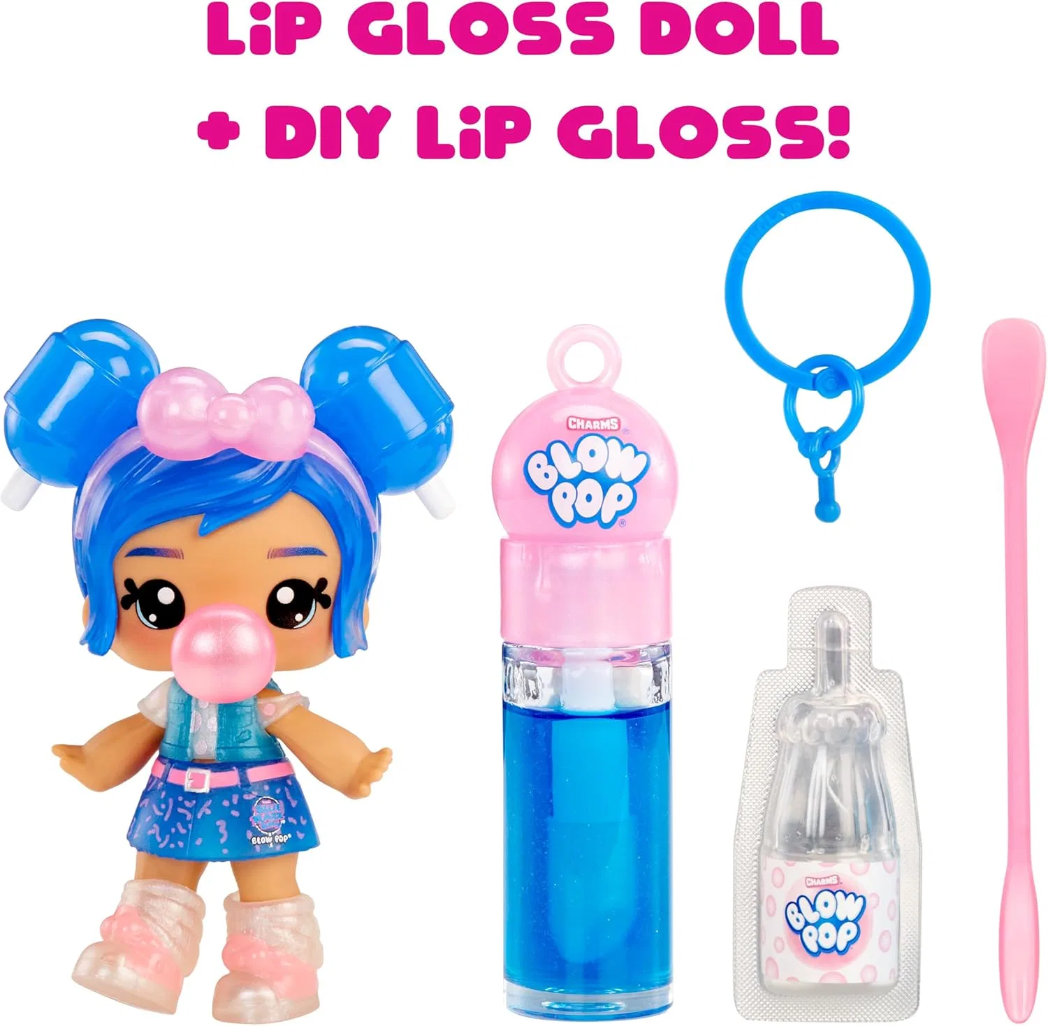 Набор для создания блеска для губ Yummiland x Blow Pop «Lulu Raspberry» с куклой и брелоком Yummiland, Lulu Raspberry — фото 3