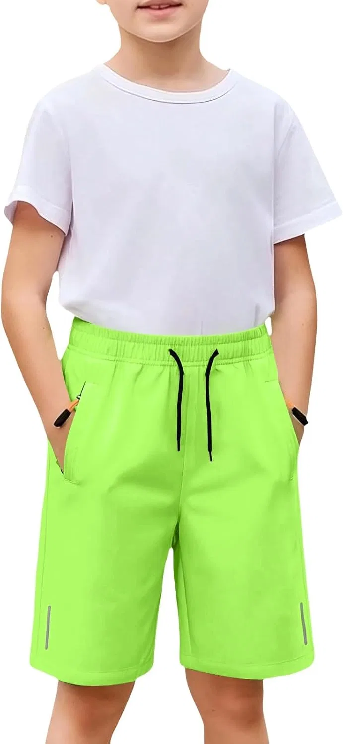 Детские шорты для бега с карманами на молнии, Light Green