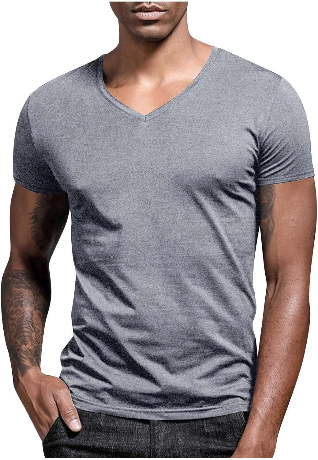 

Мужская футболка для тренировок летняя V-образный вырез короткий рукав QUNPIU