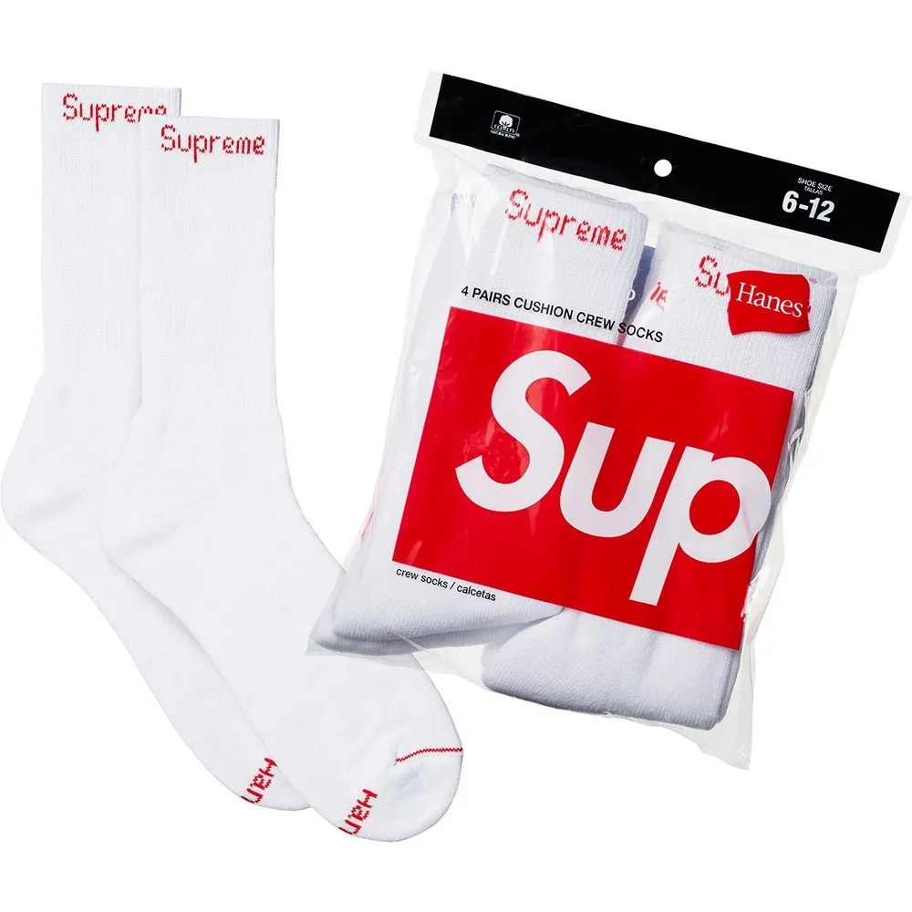 Week 1 X HANES SS23 Crew Носки мужские 4 Pack Supreme, 4 pack (белый)