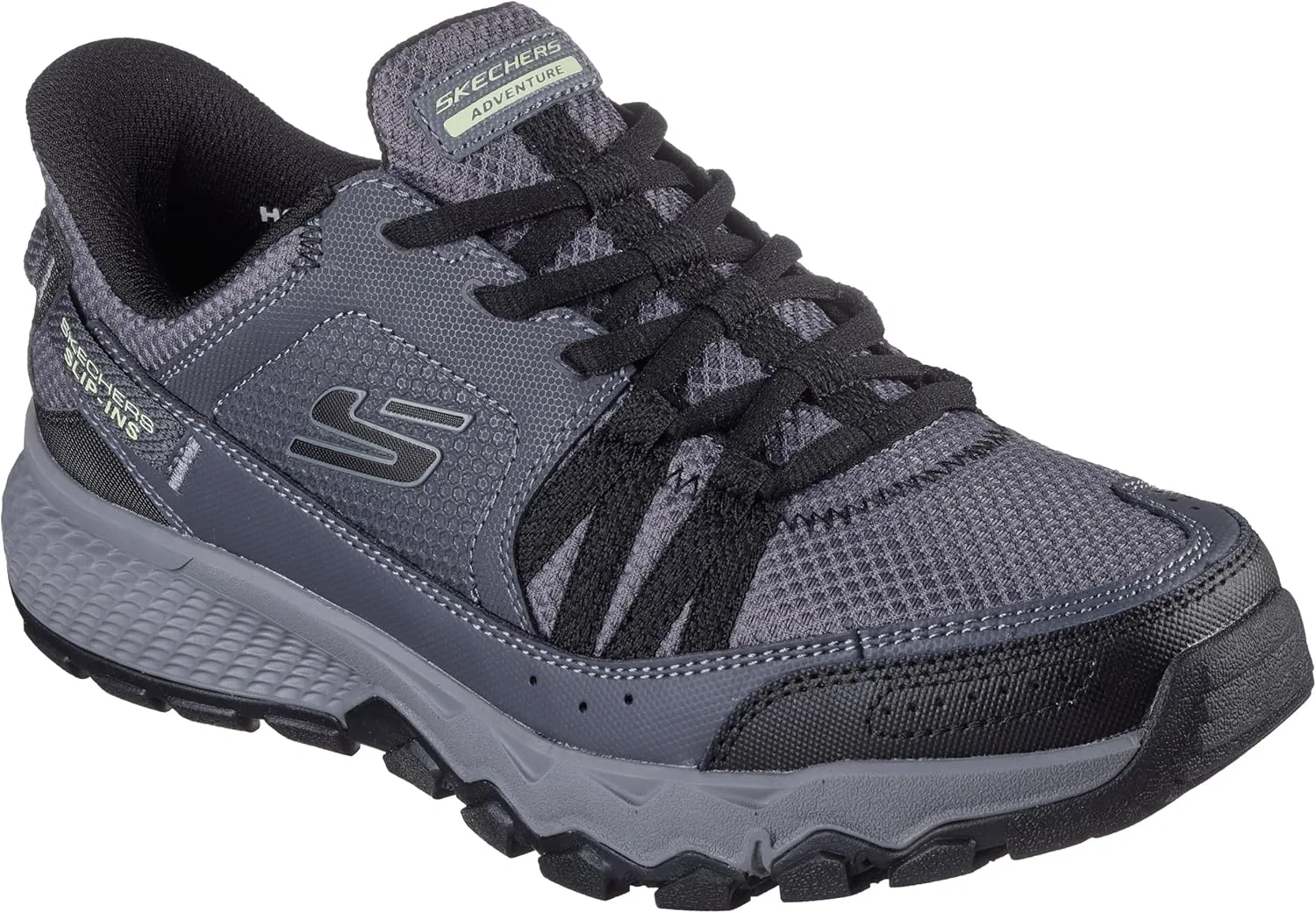 Мужские кроссовки Skechers Dynamite в магазине Escapar Hands Free Slip-in Trainers, Charcoal Leather Textile Black Trim — фото 4