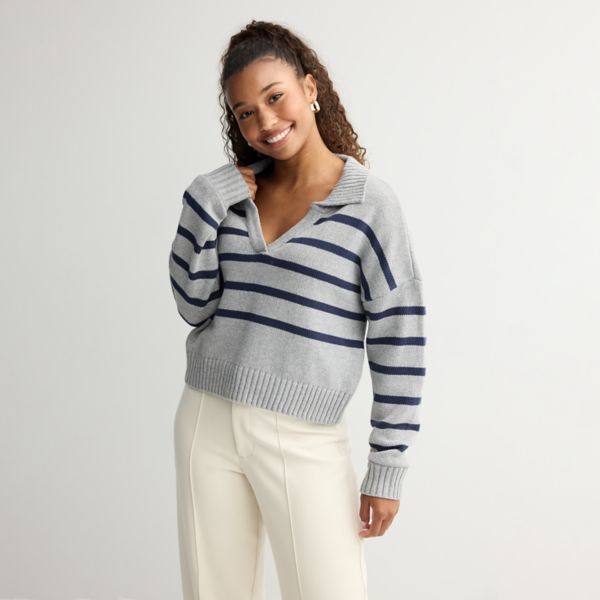 

Свитер-пуловер с вырезом на горловине для юниоров So, цвет grey navy stripe