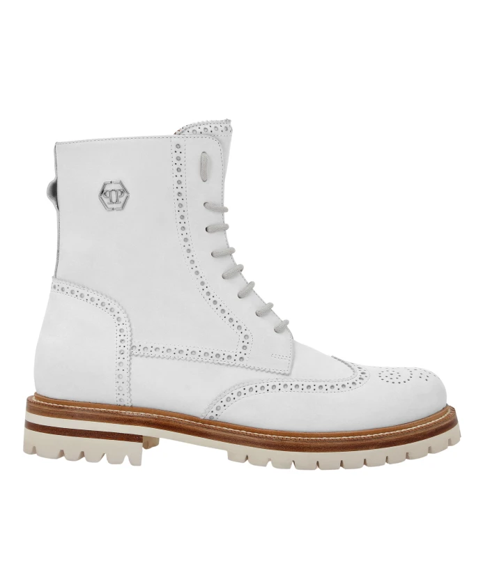 

Нубуковые ботинки средней высоты, плоская шестиугольная форма Philipp Plein, белый