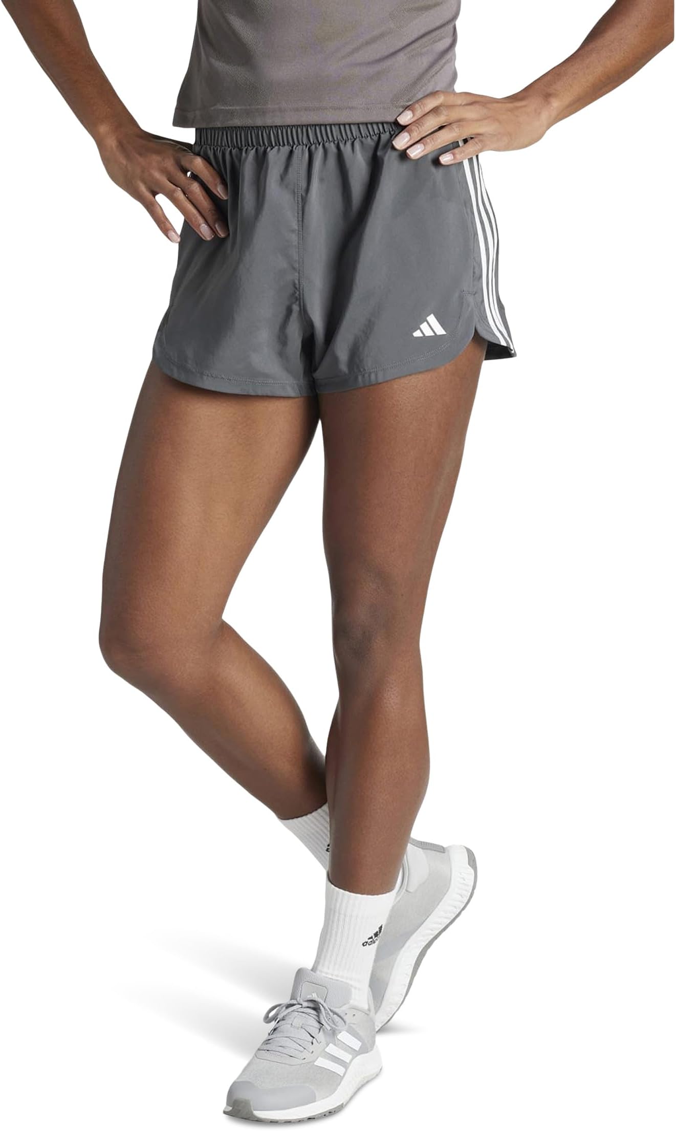 

Шорты adidas Pacer Training 3-Stripes Woven High-Rise Shorts, цвет Grey/White