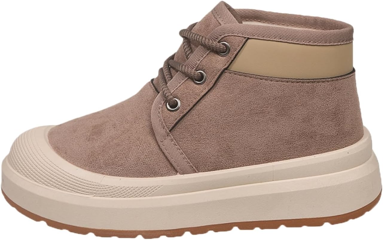 

Зимние ботинки для женщин и мужчин с искусственным мехом, замшевые кожаные, теплые, водоотталкивающие, на шнуровке, с платформой, короткие повседневные термоботинки, удобные, противоскользящие, для прогулок на улице Generic, серый