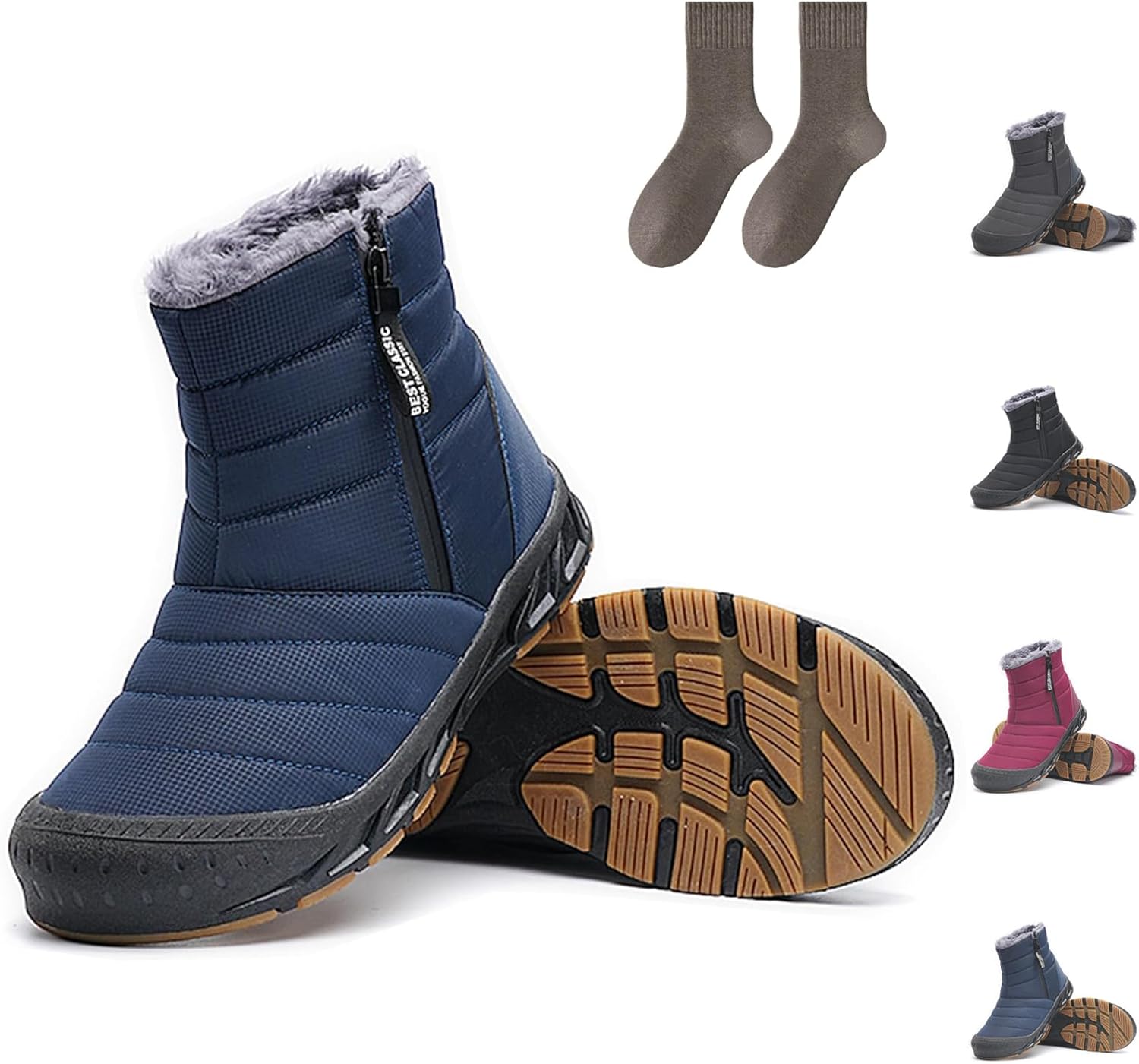 

Мужские зимние ботинки MIOKUKO, водонепроницаемые зимние ботинки, мужские зимние ботинки на молнии, облегченная уличная обувь, высокие теплые ботинки с подкладкой из меха, Blue-l Women 12.5 / Men 11.5