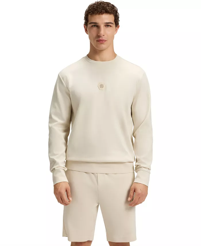 

Мужской махровый свитшот из хлопковой смеси с монограммой Hugo Boss, белый