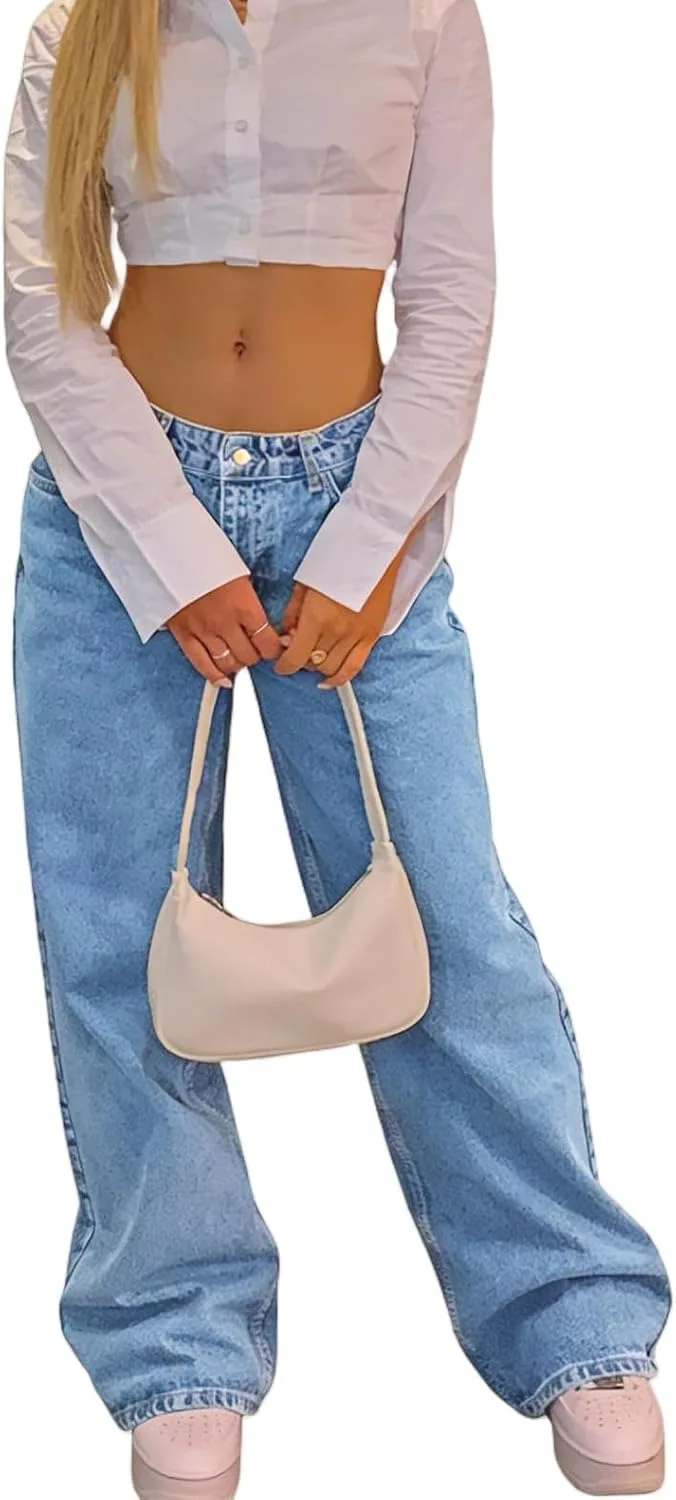 

Прямые джинсы для женщин High Waisted Wide Leg EXPJEAS