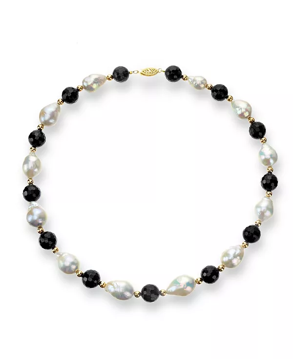 

Ожерелье из белого барочного пресноводного культивированного жемчуга (12–13 мм) с черным ониксом (10 мм) и золотыми бусинами (4 мм) длиной 18 дюймов из 14-каратного желтого золота Macy'S, black