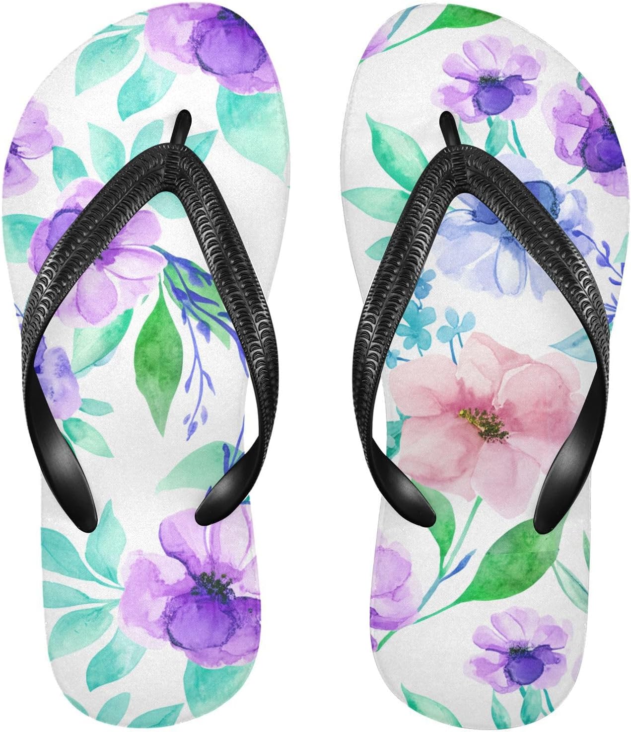 

Вьетнамки с цветочным акварельным принтом, белые, для пляжа и душа, резиновые, противоскользящие, летние шлепанцы для женщин и мужчин Sinestour