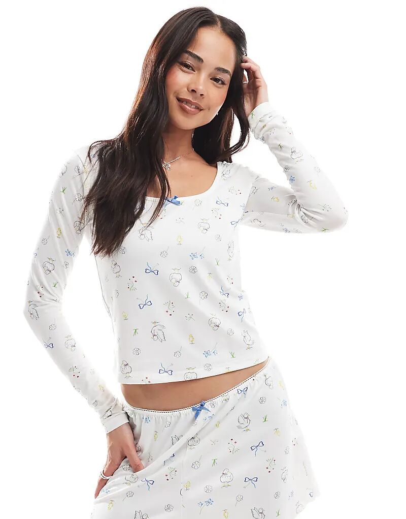 

Пижамный топ с длинными рукавами Daisy Street с графическим бантом белого цвета