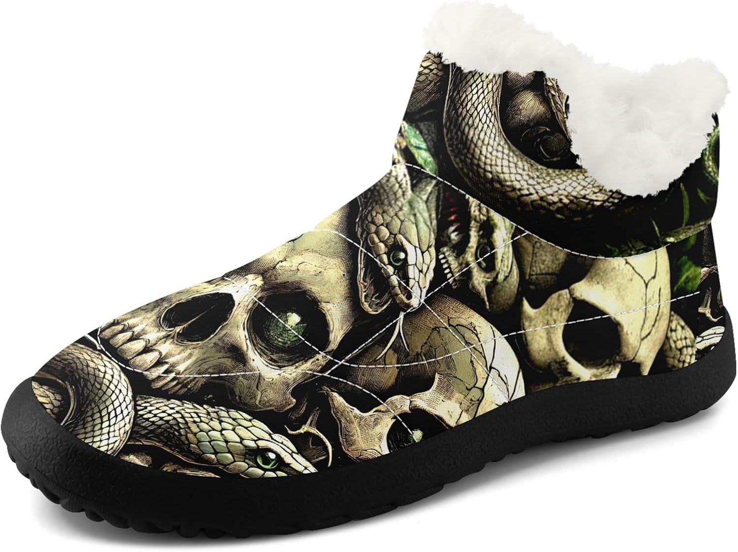 

Готические зимние ботинки для женщин и мужчин с черепами и цветочным узором, стильные и комфортные, теплые ботильоны, с мягкой искусственной меховой подкладкой, снегоступы Awsole, черный/белый/желтый бежевый/светло-зеленый