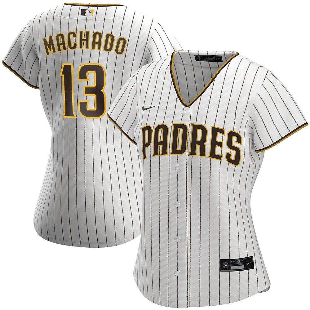 

Женская футболка Nike Manny Machado белого/коричневого цвета San Diego Padres Home Replica Player, цвет Pad White