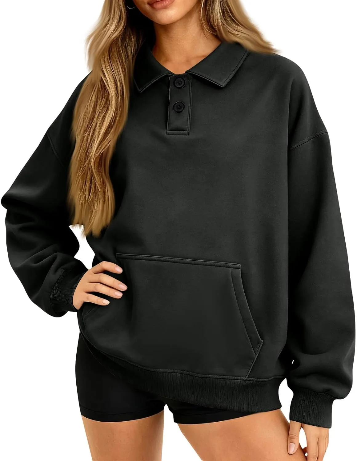 

Женский свитшот Casual с капюшоном и воротником-поло, легкий и свободный FQZWONG