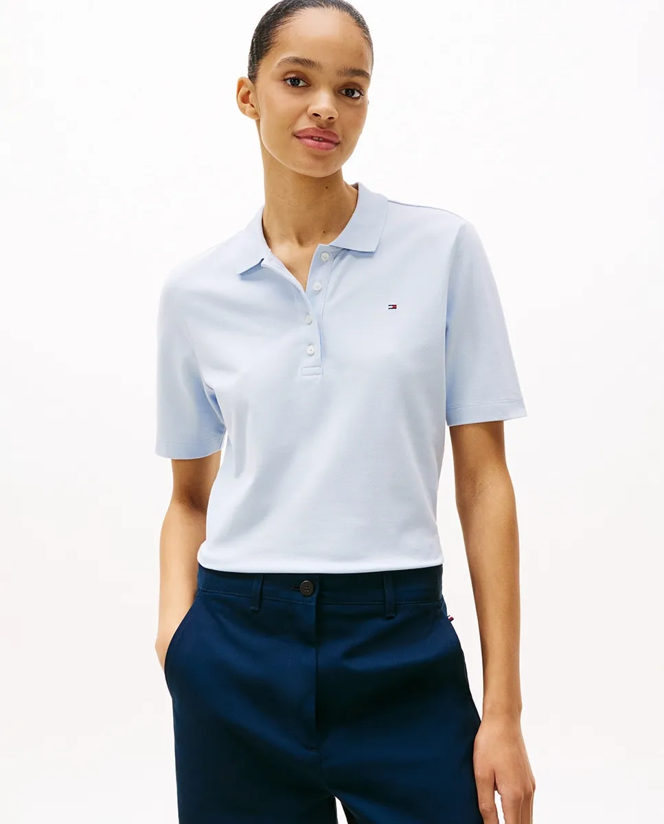 

Женская рубашка-поло с коротким рукавом из пике, обычная Tommy Hilfiger, голубой