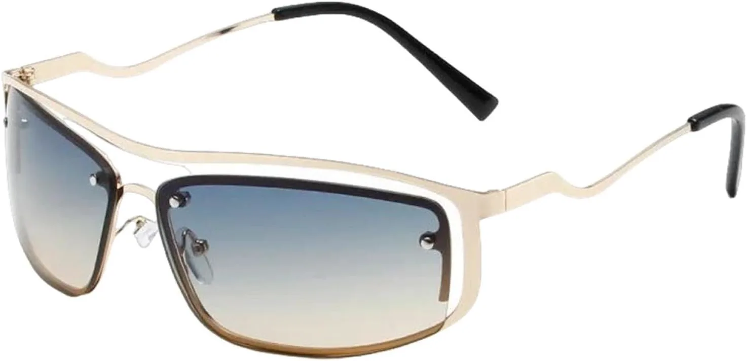 

Популярные винтажные солнцезащитные очки неправильной формы для женщин и мужчин, роскошные панк-очки с металлическим полым корпусом TYUVIVO, Gold Blue Yellow