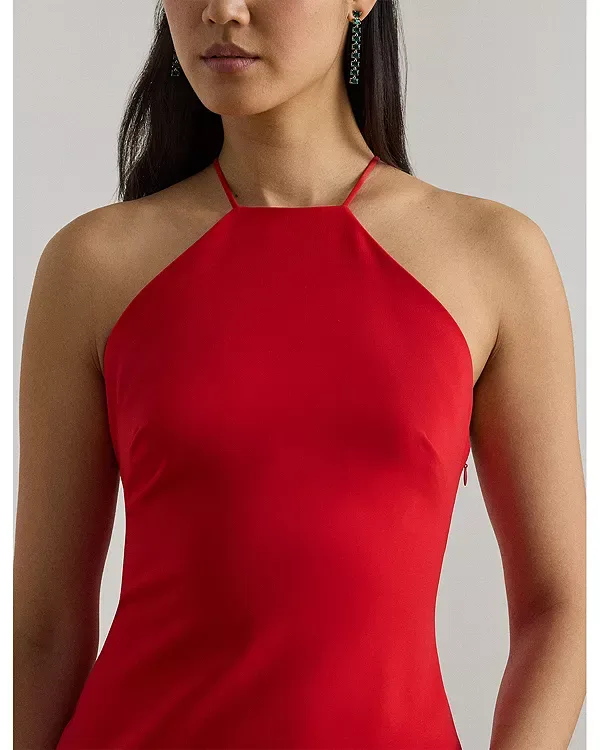 Платье из двустороннего крепа с завязками на шее Ralph Lauren, Red — фото 4
