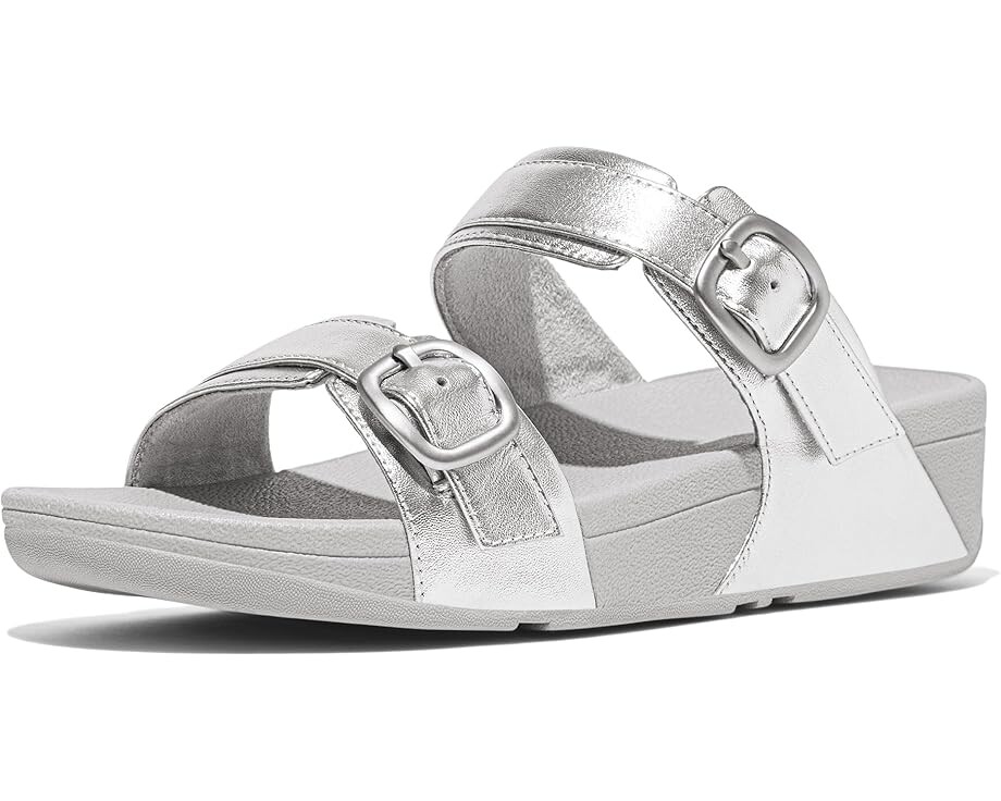 

Сандалии FitFlop Lulu Adjustable-Buckle Metallic-Leather Slides, серебряный