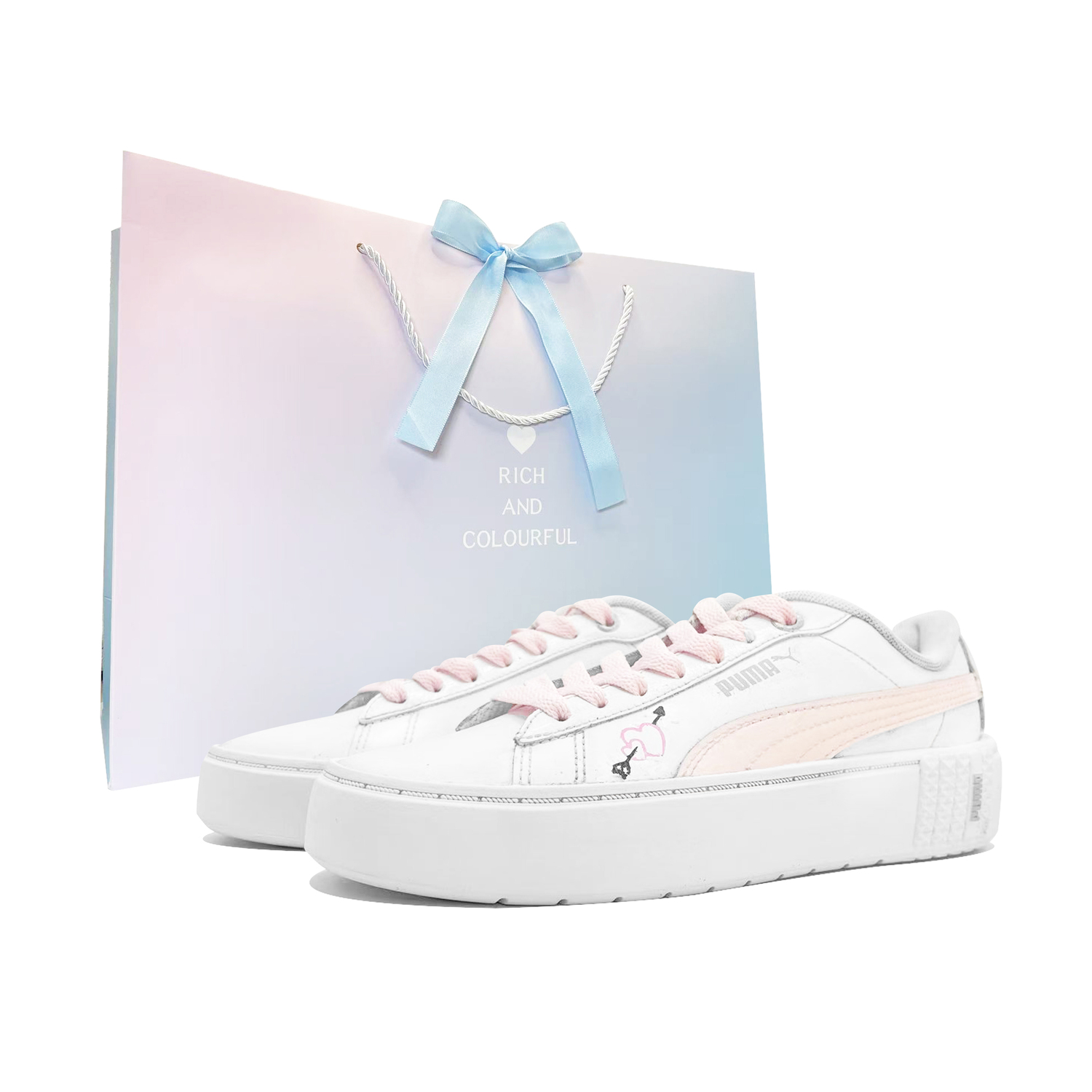 

PUMA Smash Platform Pink Ink Arrow Heart устойчивые к истиранию низкие кеды для скейтбординга унисекс розовый белый