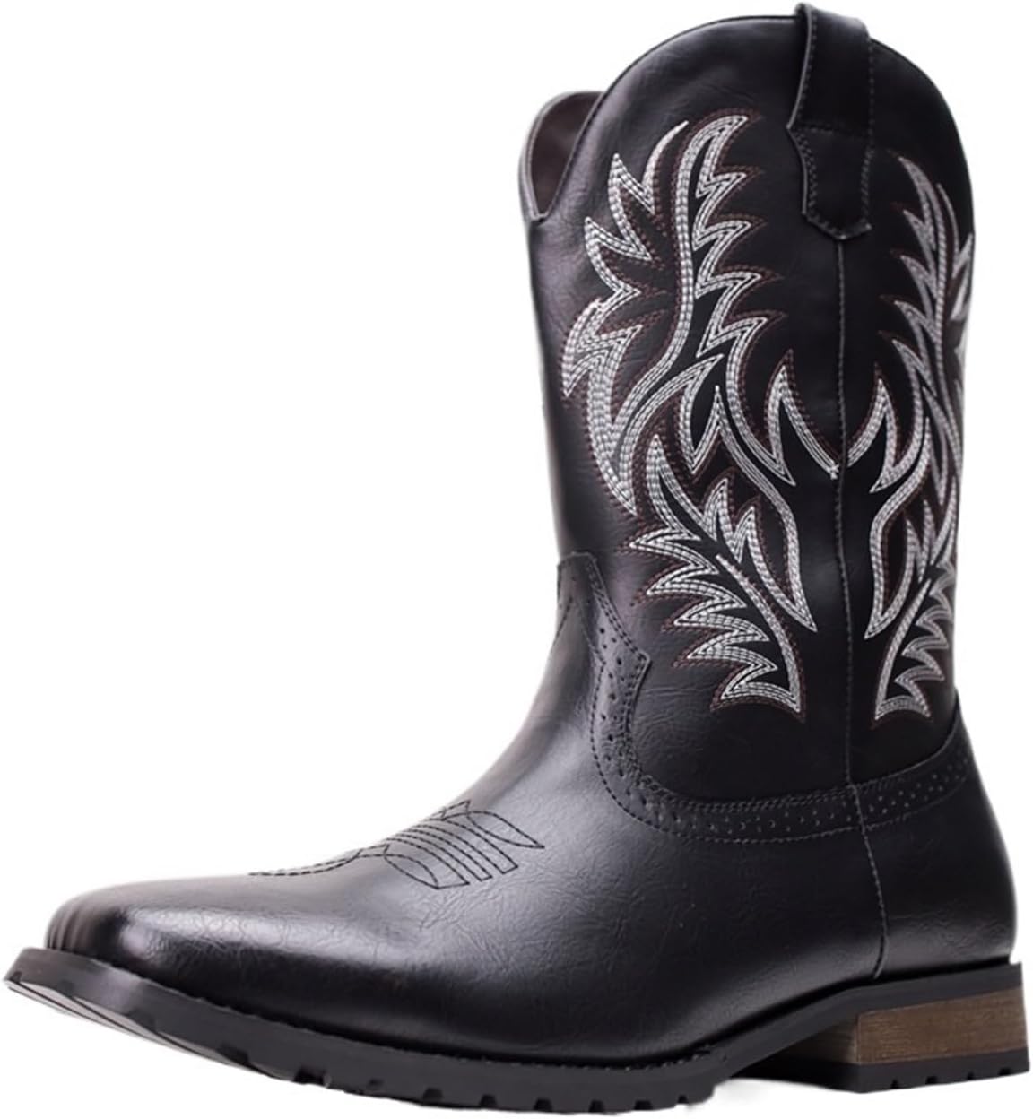 

Мужские винтажные ковбойские сапоги в западном стиле с вышивкой, квадратный носок, массивный каблук, средние по голенище, противоскользящие, удобные, для охоты на западный манер, сапоги для мужчин Generic, черный