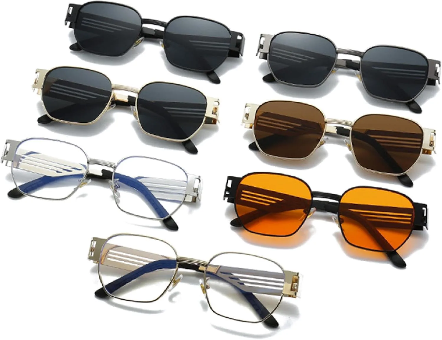 

Мужские панк-металлические солнцезащитные очки в стиле ретро с защитой от УФ-излучения UV400, женские очки с широкими дужками и полыми дужками HHZZYVY, Golden Gray