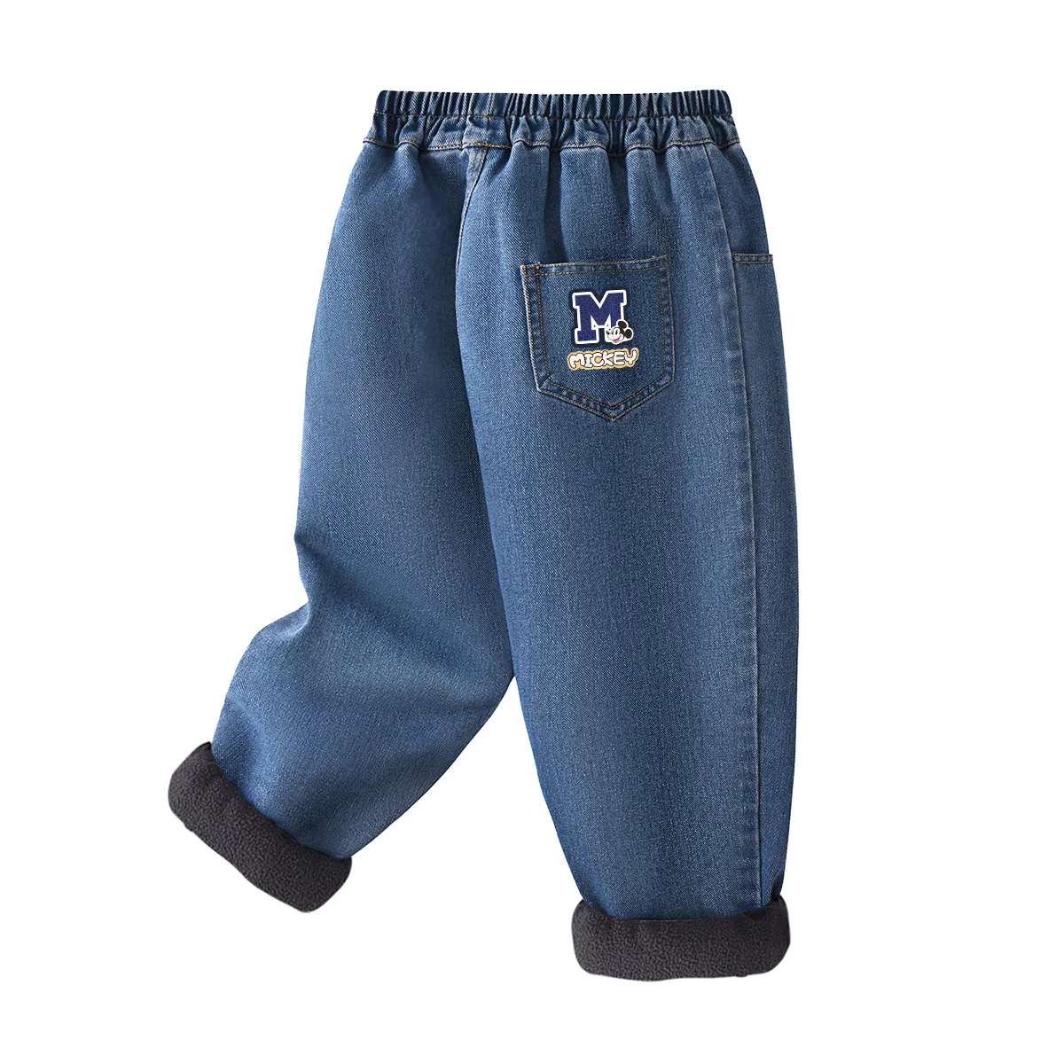 Детские джинсы утепленные с флисовой подкладкой Disney, [Thickened and Fleece-Lined]Disney Mickey Mouse Right Back Pocket Denim Light Blue