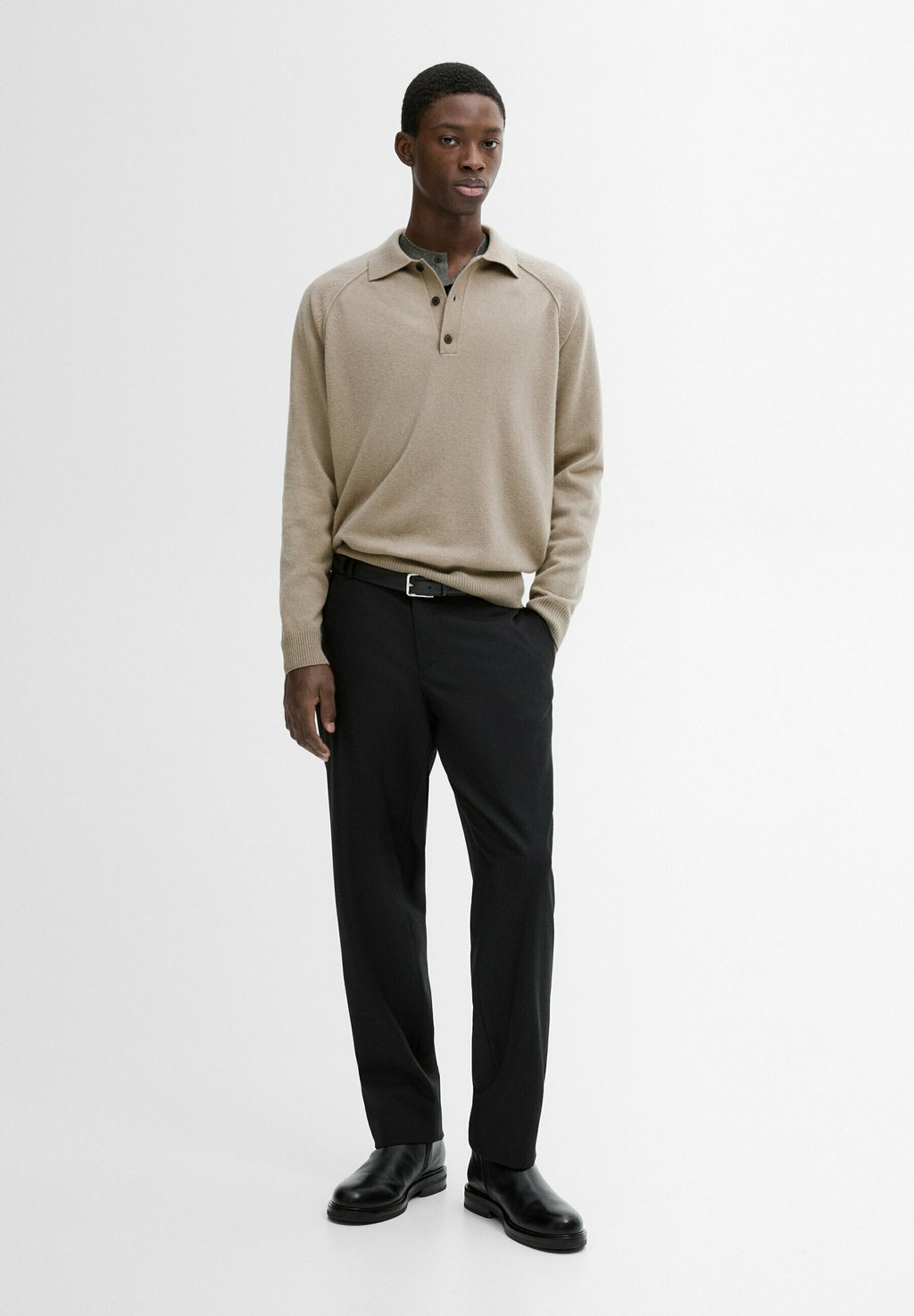 

Топ с длинными рукавами WITH COLLAR Massimo Dutti, бежевый
