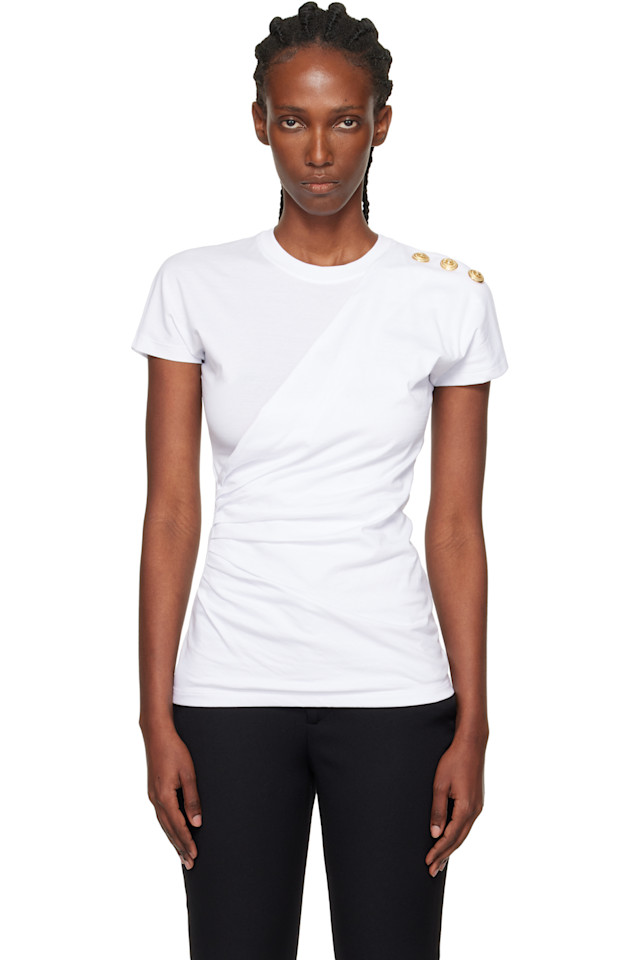 

Футболка с короткими рукавами и драпировкой Balmain, белый