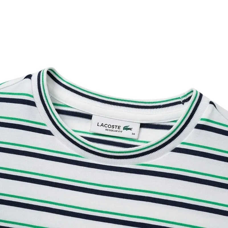 Футболка Lacoste SS25 Women's, полосатая, зелено-белый/темно-синий — фото 4