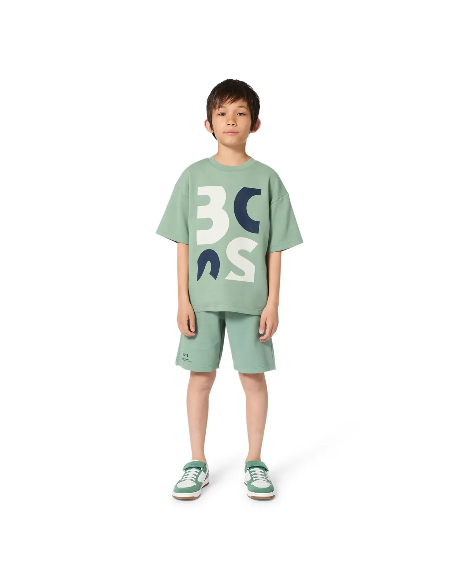 Детская футболка с короткими рукавами с большим принтом из хлопка BOSS Kidswear, зеленый — фото 2